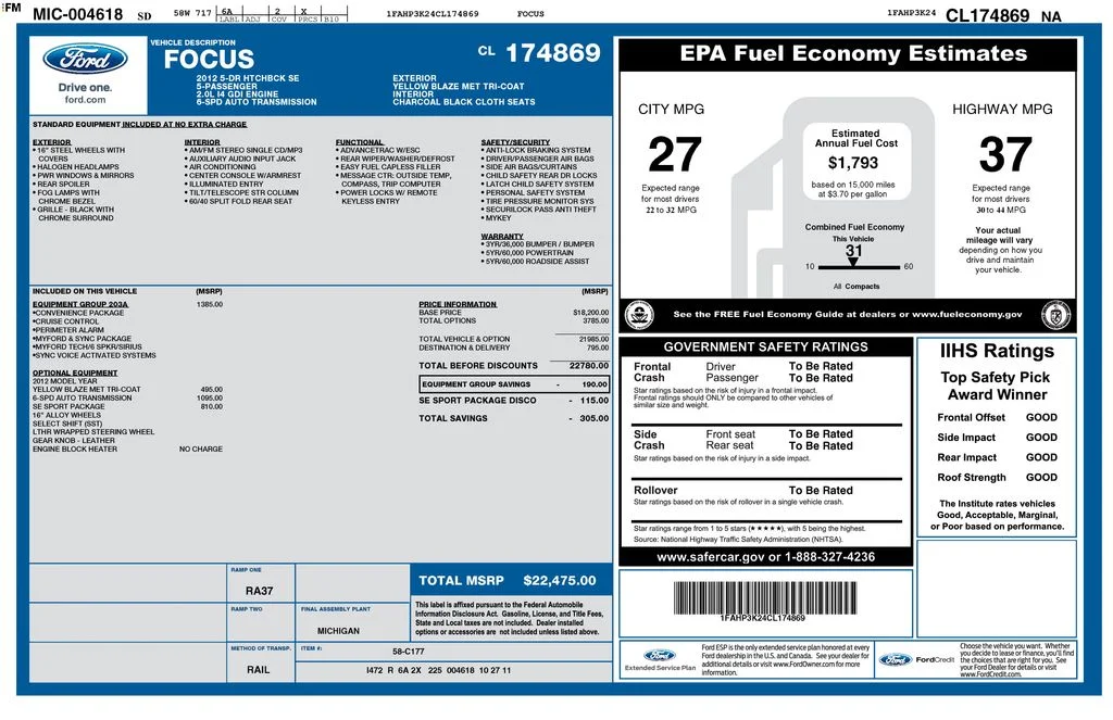 Used 2012 Ford Focus SE with VIN 1FAHP3K24CL174869 for sale in Huron, SD