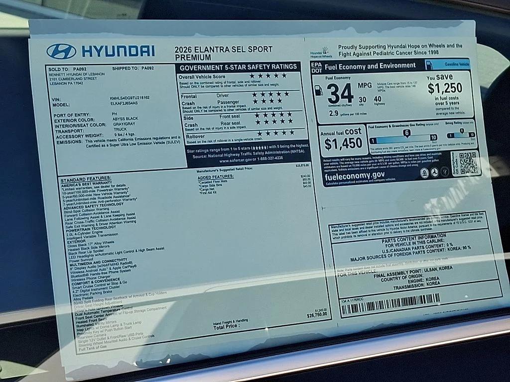New 2026 Black Hyundai SEL Sport image 3