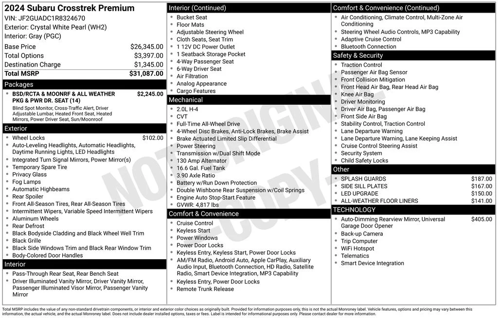 Certified Used 2024 White Subaru Premium image 8