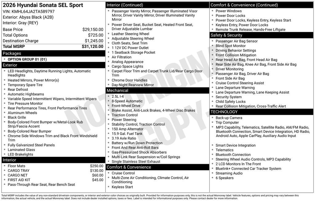 New 2026 Black Hyundai SEL Sport image 2