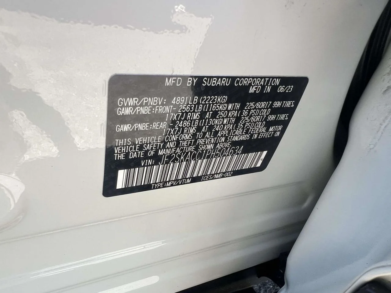 Used 2023 Crystal White Pearl Subaru Base image 23