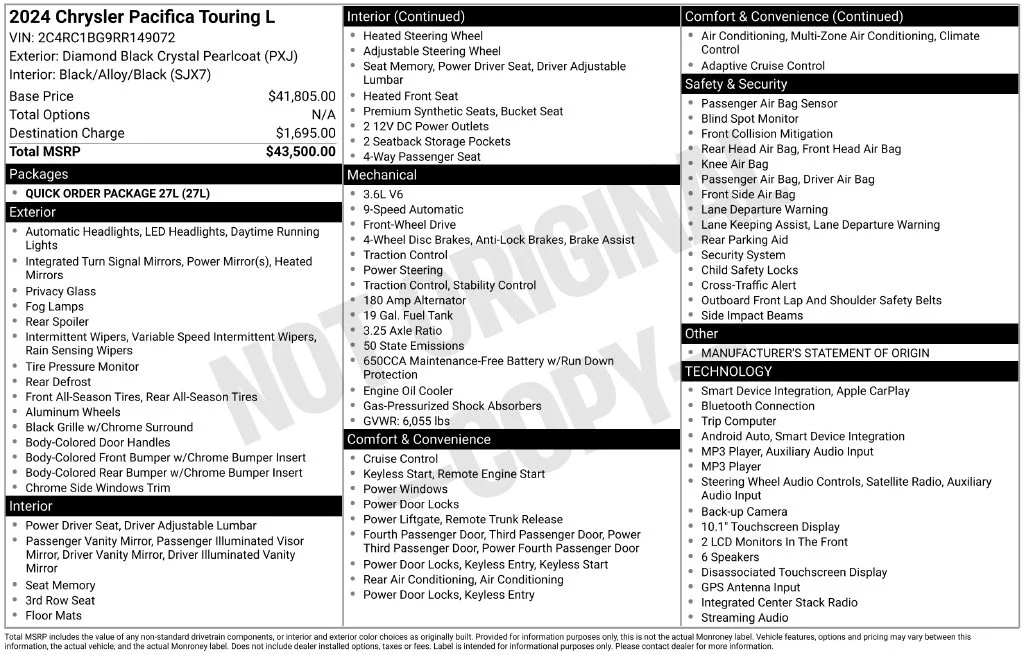 Certified Used 2024 Black Chrysler Touring L image 53