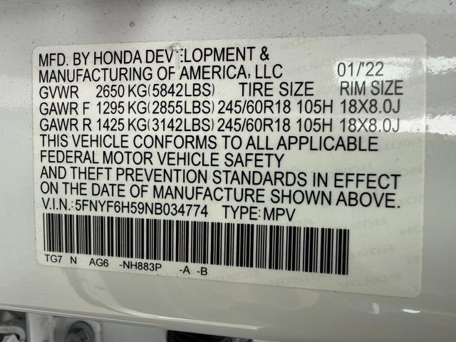 Used 2022 Platinum White Pearl Honda EX-L image 13