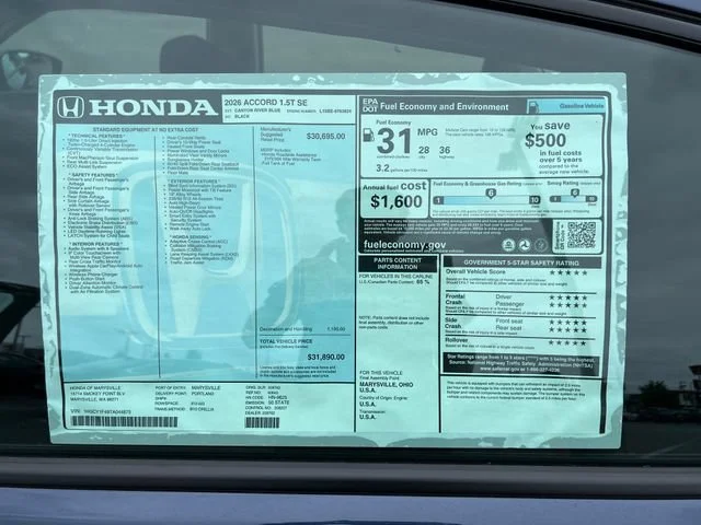New 2026 Blue Metallic Honda SE image 31