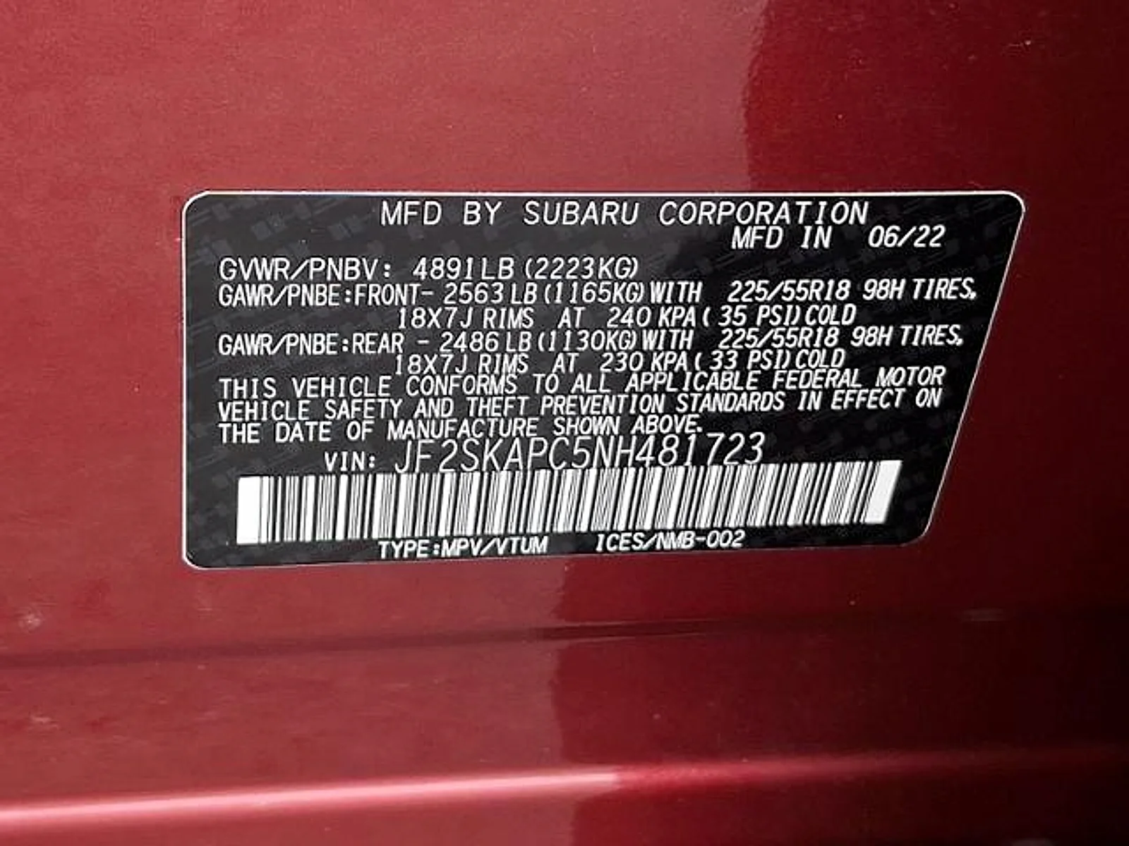 Used 2022 Crimson Red Pearl Subaru Limited image 27