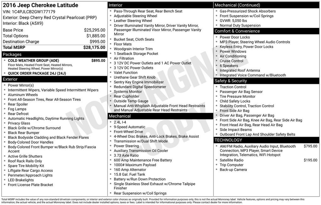 Used 2016 Jeep Cherokee Latitude with VIN 1C4PJLCB2GW177179 for sale in Highland Park, IL