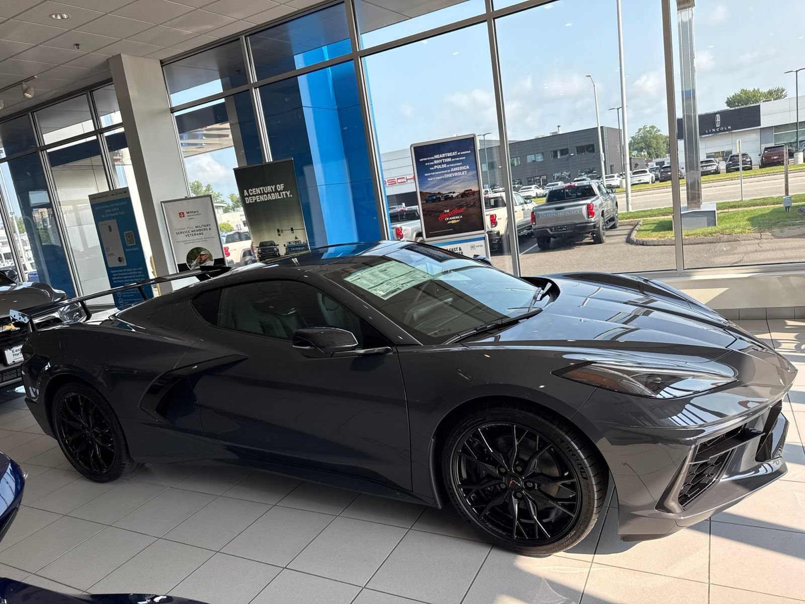 New 2027 Pitch Gray Metallic Chevrolet 1LT with Carbon Flash High Wing Spoiler - Gloss Black Wheels image 5