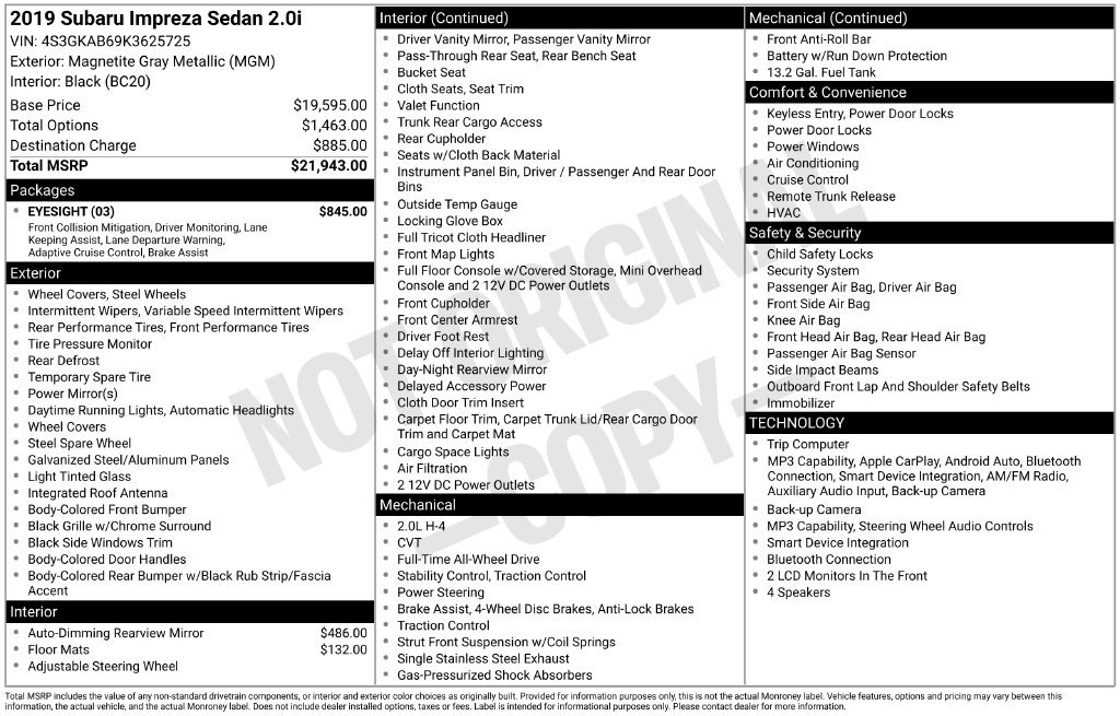 Used 2019 Gray Subaru 2.0i image 2