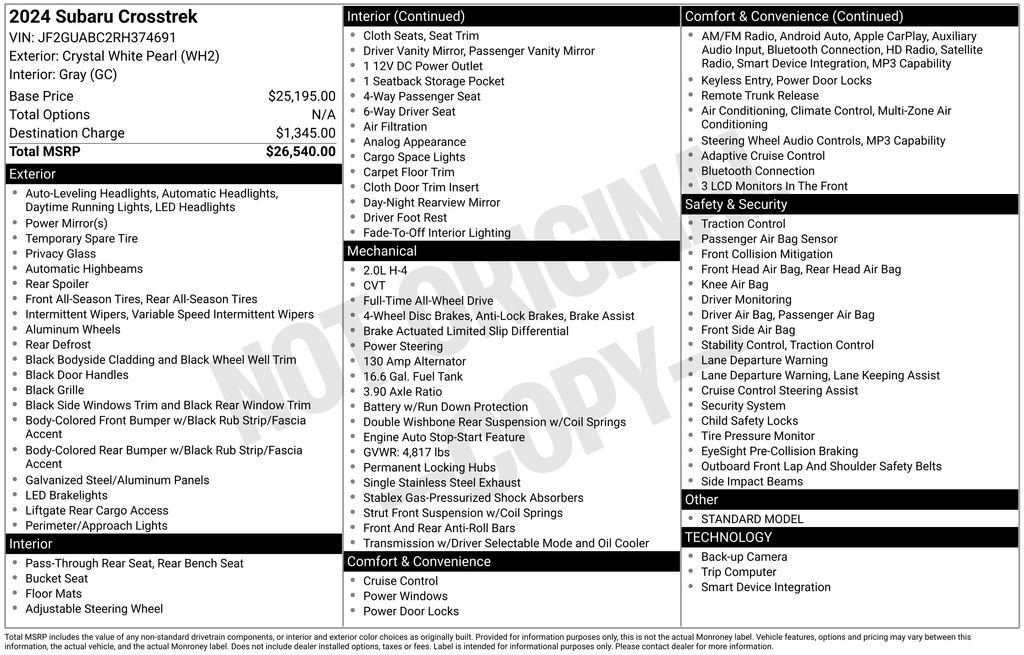 Used 2024 White Subaru Base image 1