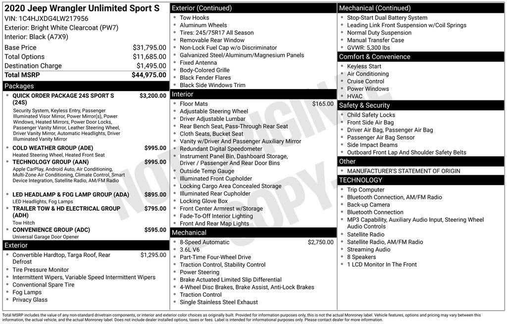 Used 2020 White Jeep Unlimited Sport S image 18