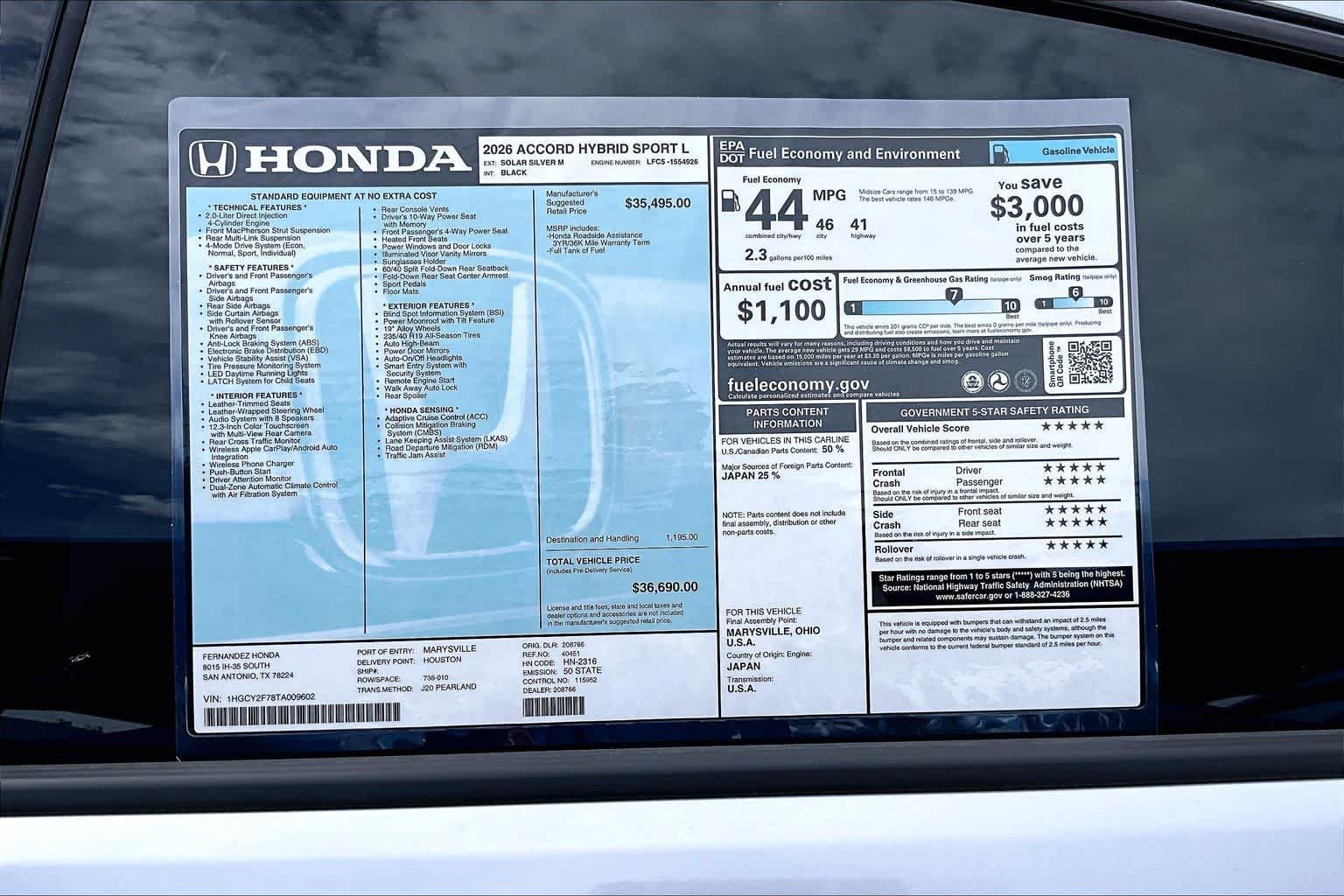 New 2026 Solar Silver Metallic Honda Sport-L Hybrid image 22