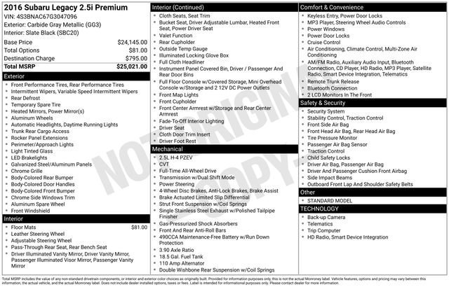 2016 Subaru Legacy 2.5i Premium