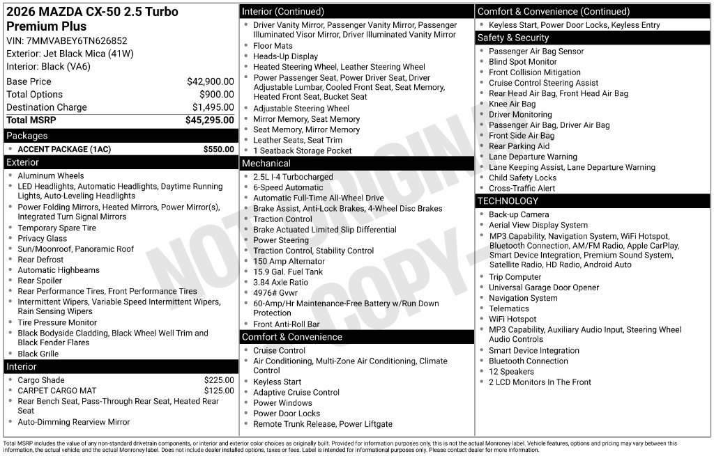 New 2026 Jet Black Mica Mazda 2.5 Turbo Premium Plus AWD image 3