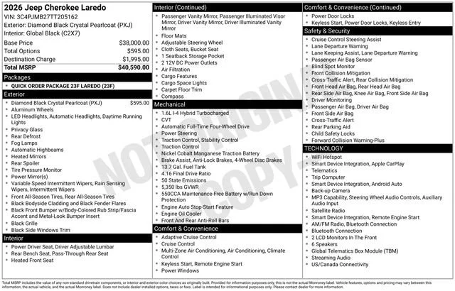 New 2026 Diamond Black Crystal Pearl-Coat Exterior Paint Jeep Laredo image 31