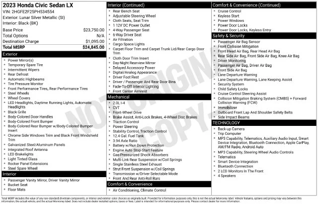 Used 2023 Silver Honda LX image 32