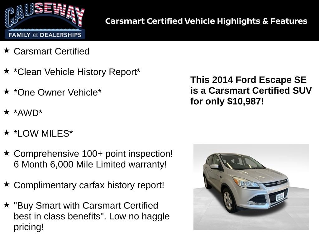 Certified 2014 Ford Escape SE with VIN 1FMCU9G9XEUE54603 for sale in Stafford Township, NJ