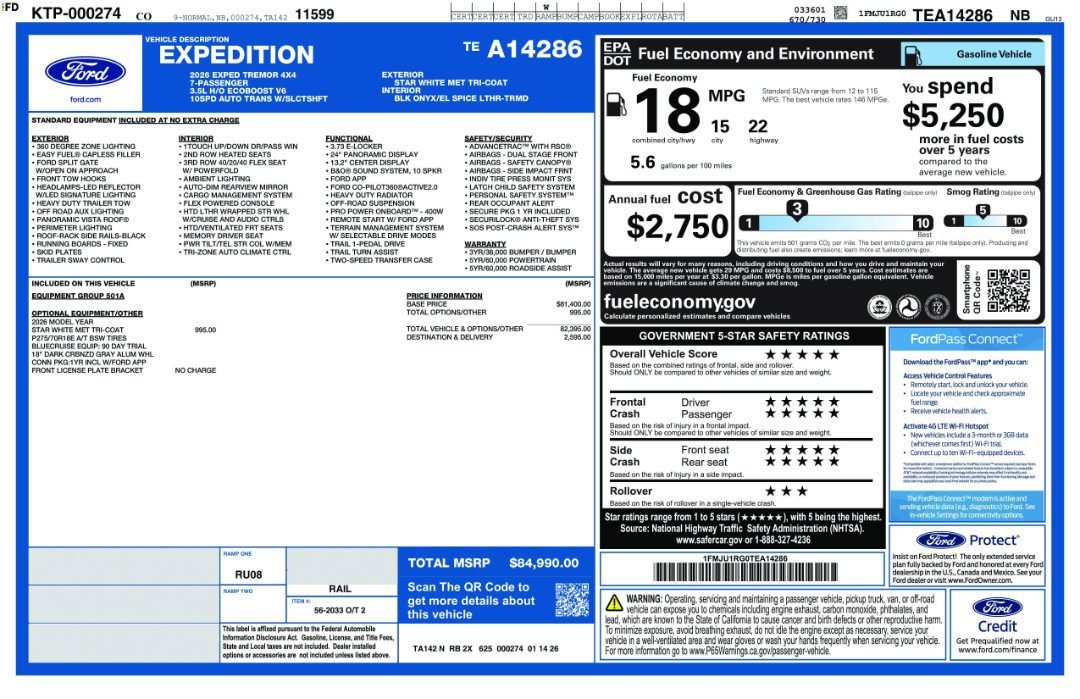New 2026 Star White Metallic Tri-Coat Ford Tremor image 11