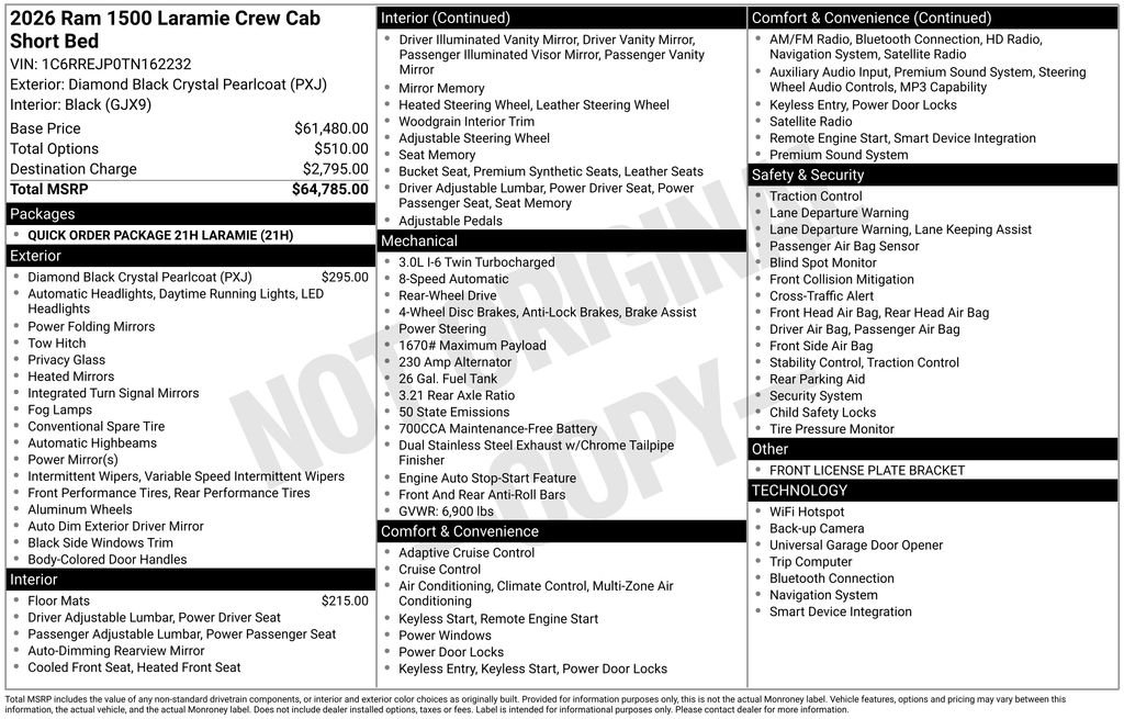New 2026 Diamond Black Crystal Pearl-Coat Exterior Paint RAM Laramie image 21