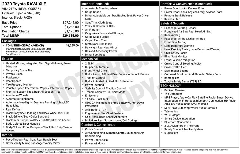 Used 2020 White Toyota XLE image 2