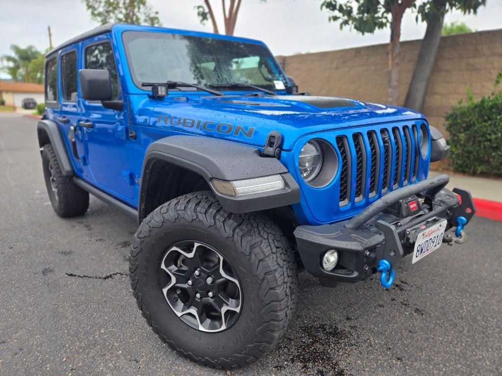 Used 2021 Blue Jeep Unlimited Rubicon 4xe image 1