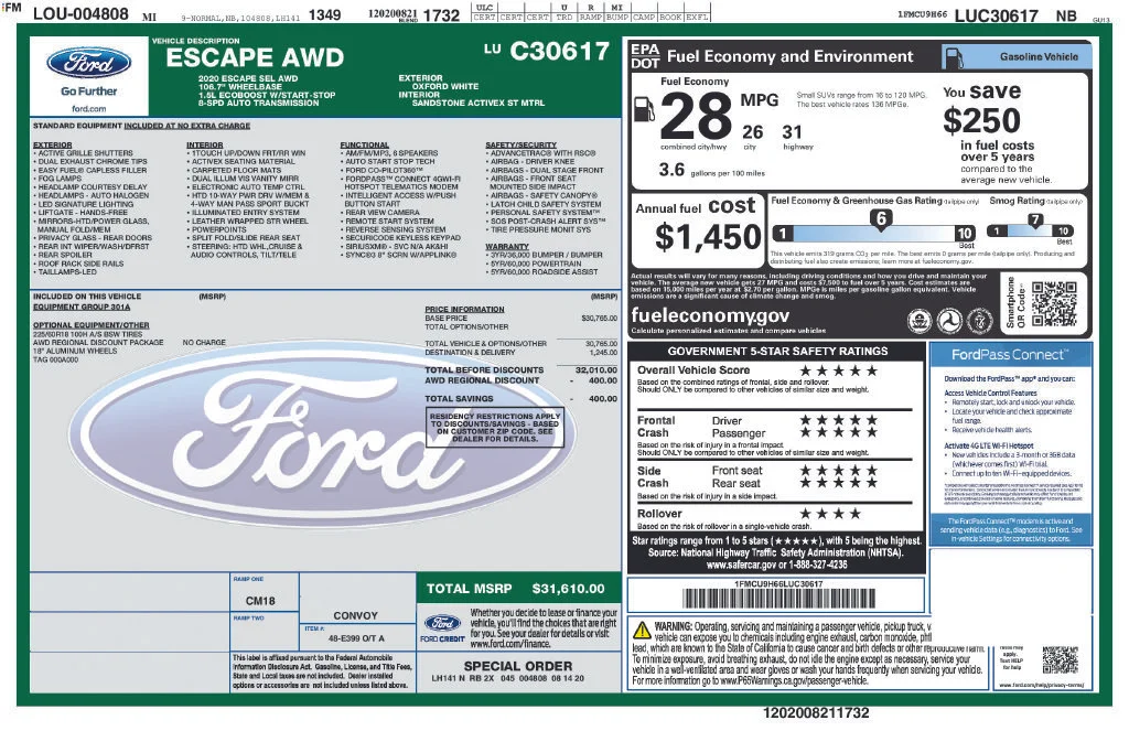 Used 2020 Oxford White Ford SEL image 3