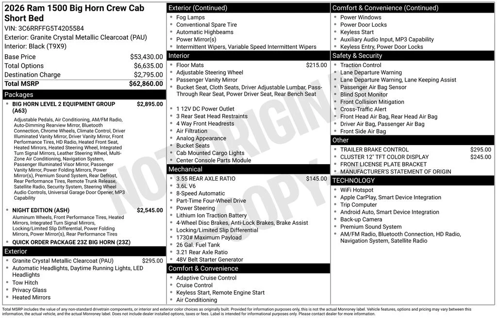 New 2026 Granite Crystal Metallic Clear-Coat Exterior Paint RAM Big Horn/Lone Star image 5