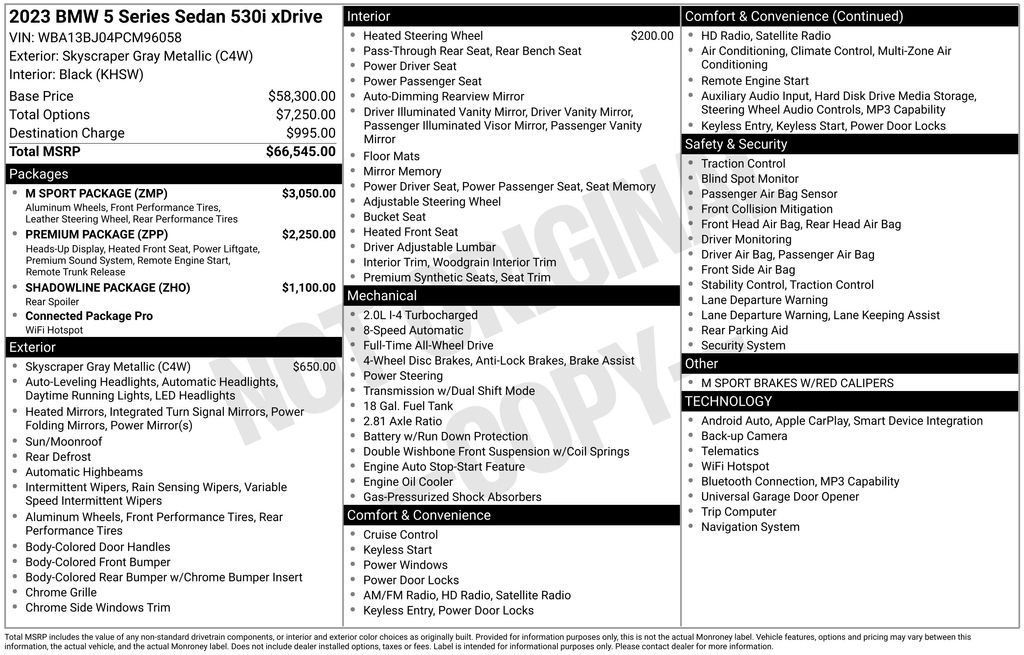 Used 2023 Skyscraper Gray Metallic BMW 530i xDrive m-sport pro w/premium pkg & shadowline trim image 7