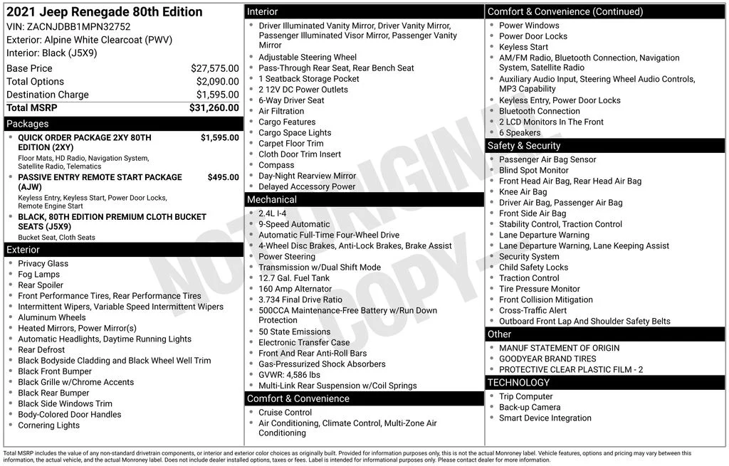 Certified Used 2021 White Jeep 80th Edition image 27