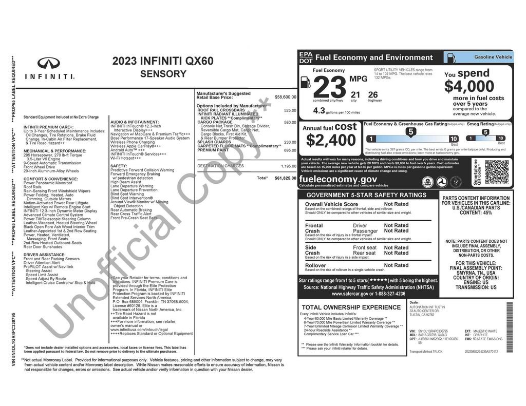 Used 2023 White INFINITI Sensory image 2