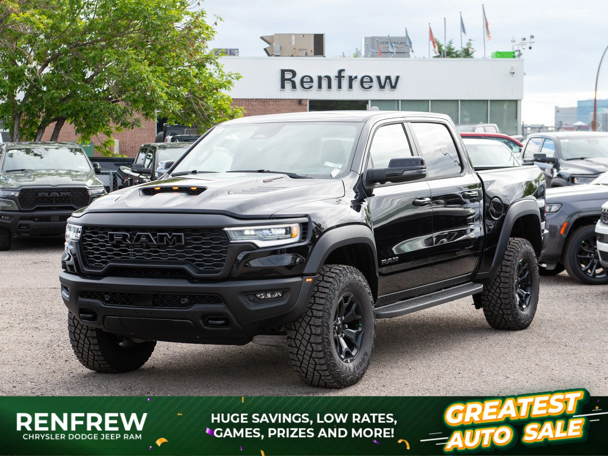 New 2026 Black RAM RHO* Crew Cab 4x4, 540HP, 35 Inch Tires, Passenger Screen, Massage Seats image 1