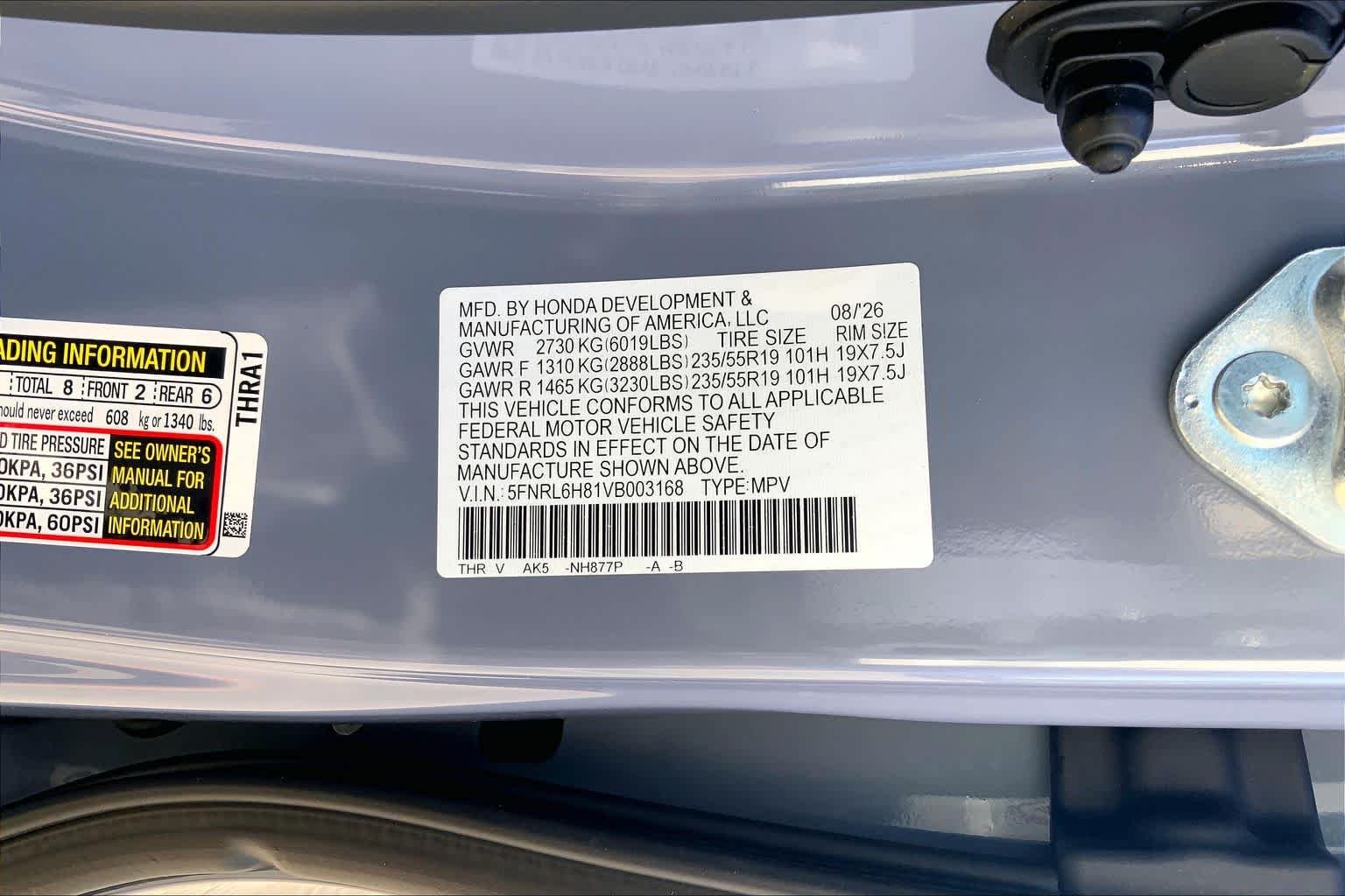 New 2027 Sonic Gray Pearl Honda Touring image 21