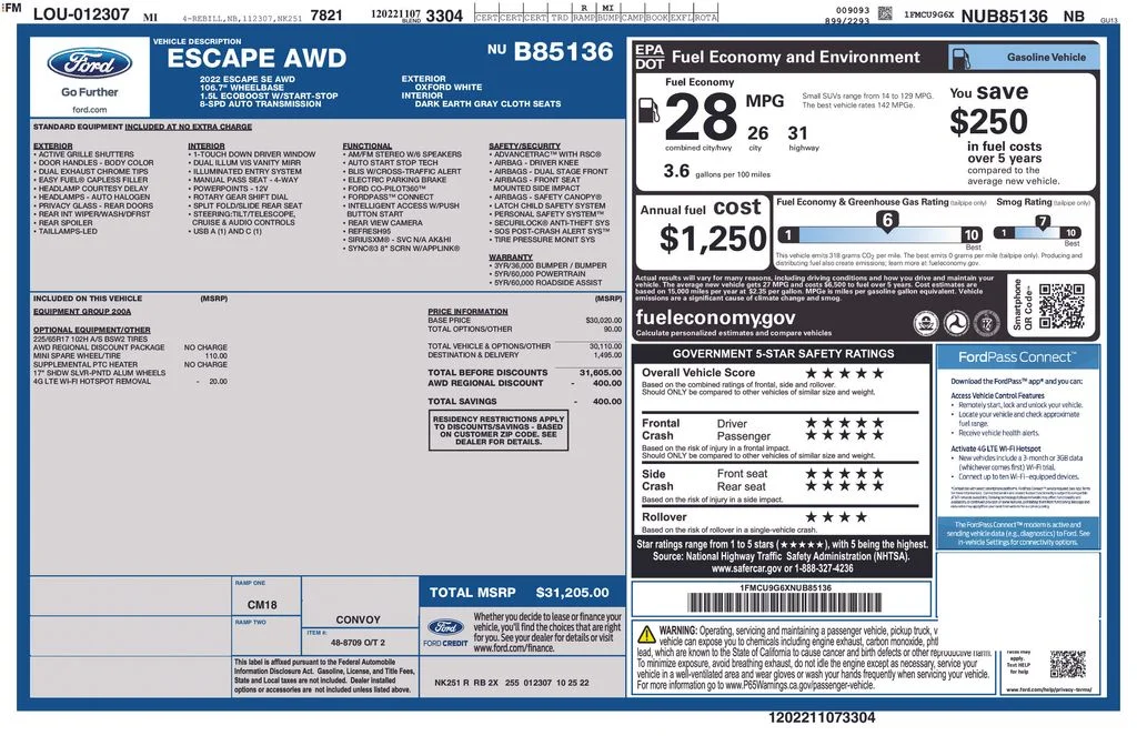 Used 2022 White Ford SE image 25