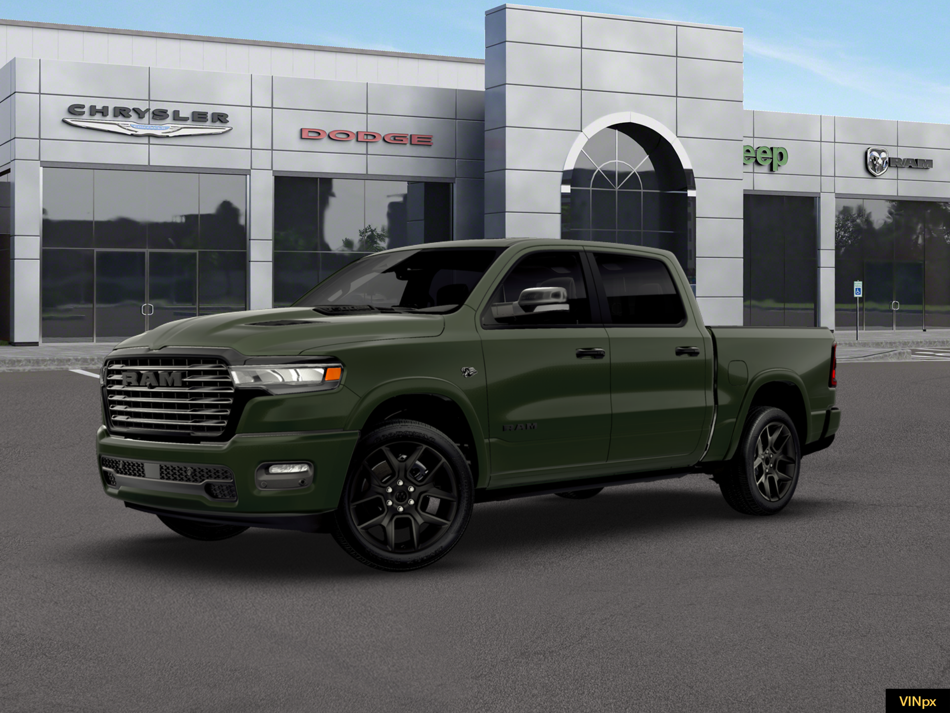 New 2026 Serrano-Green Metallic Exterior Paint RAM Laramie Crew Cab 4x4 57
