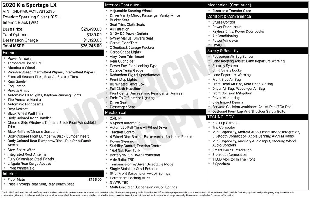 Used 2020 Silver Kia LX image 7