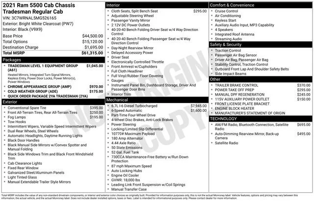 Used 2021 Bright White Clearcoat Ram Tradesman image 31
