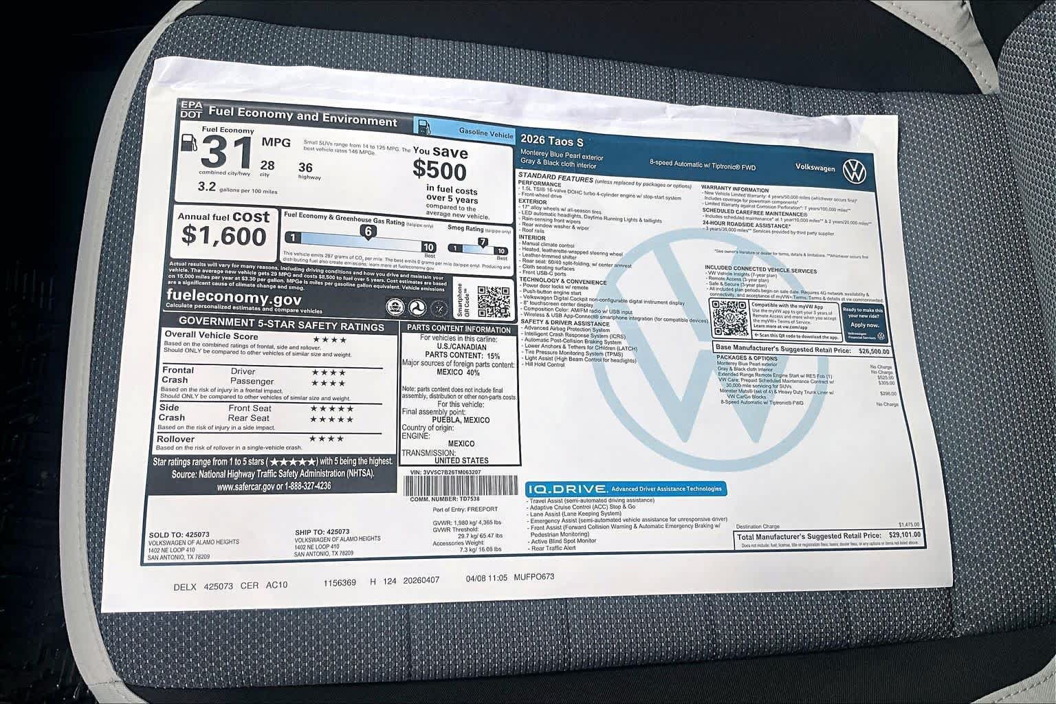 New 2026 Monterey Blue Pearl Volkswagen 1.5T S image 18