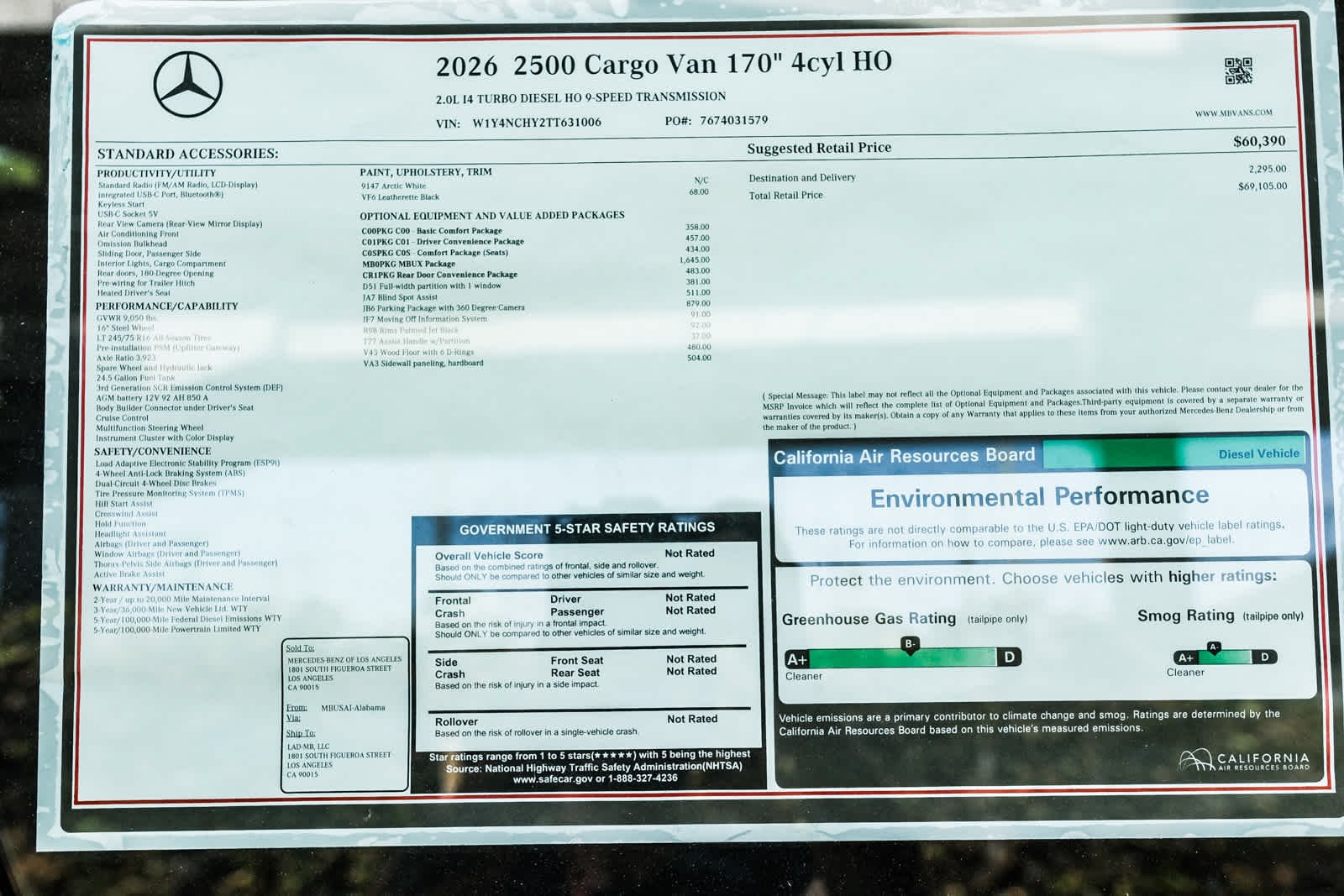 New 2026 Arctic White Mercedes-Benz Cargo 170WB High Roof RWD 2.0L I4 Diesel Turbo HO image 46