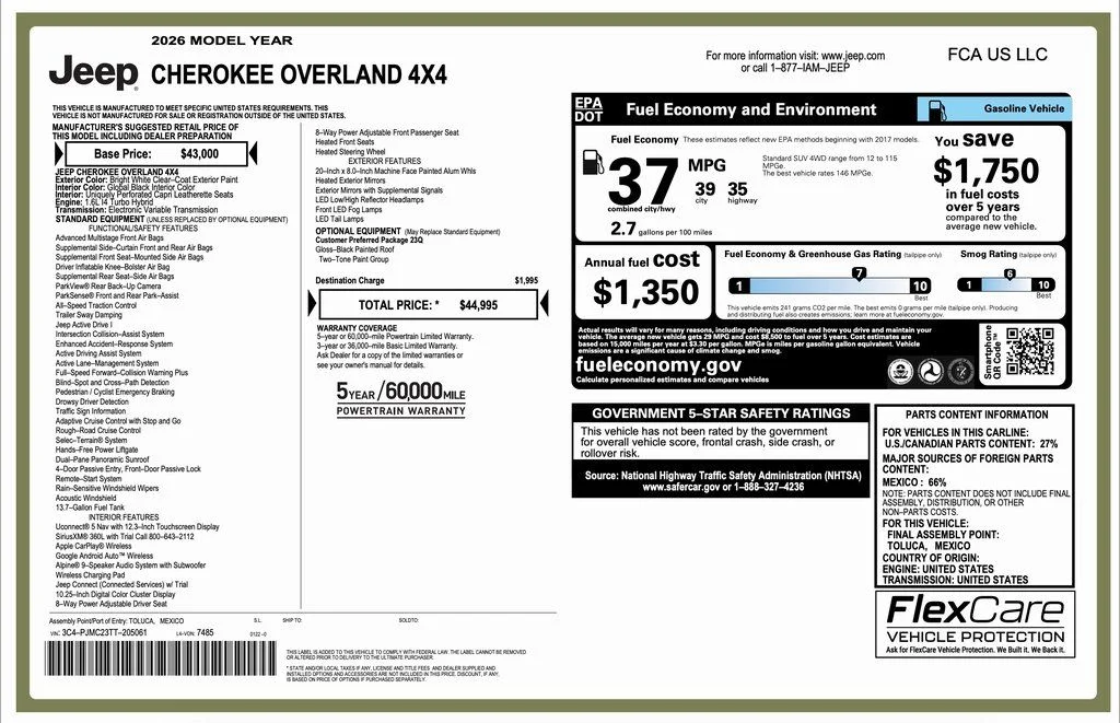 New 2026 Bright White Clear-Coat Exterior Paint Jeep Overland image 2