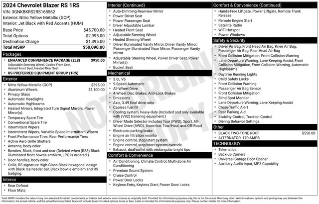 Used 2024 Nitro Yellow Metallic Chevrolet RS image 1