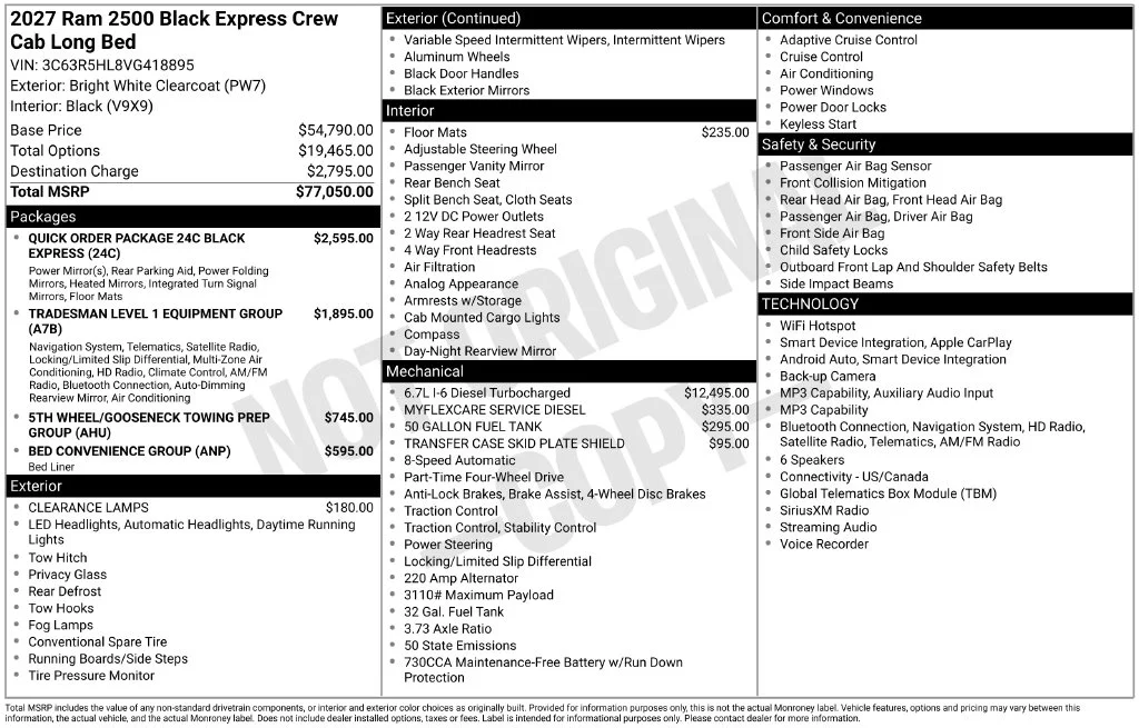New 2027 Bright White Clear-Coat Exterior Paint RAM Black Express image 5