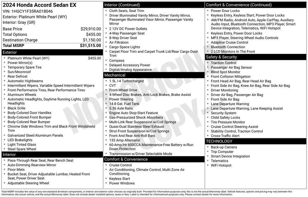 Used 2024 White Honda EX image 6