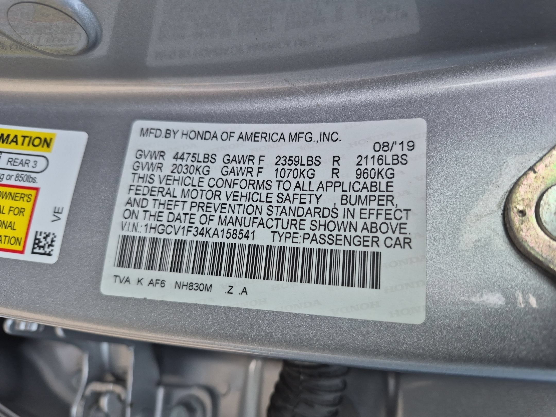 Certified Used 2019 Lunar Silver Metallic Honda Sport 1.5T image 32