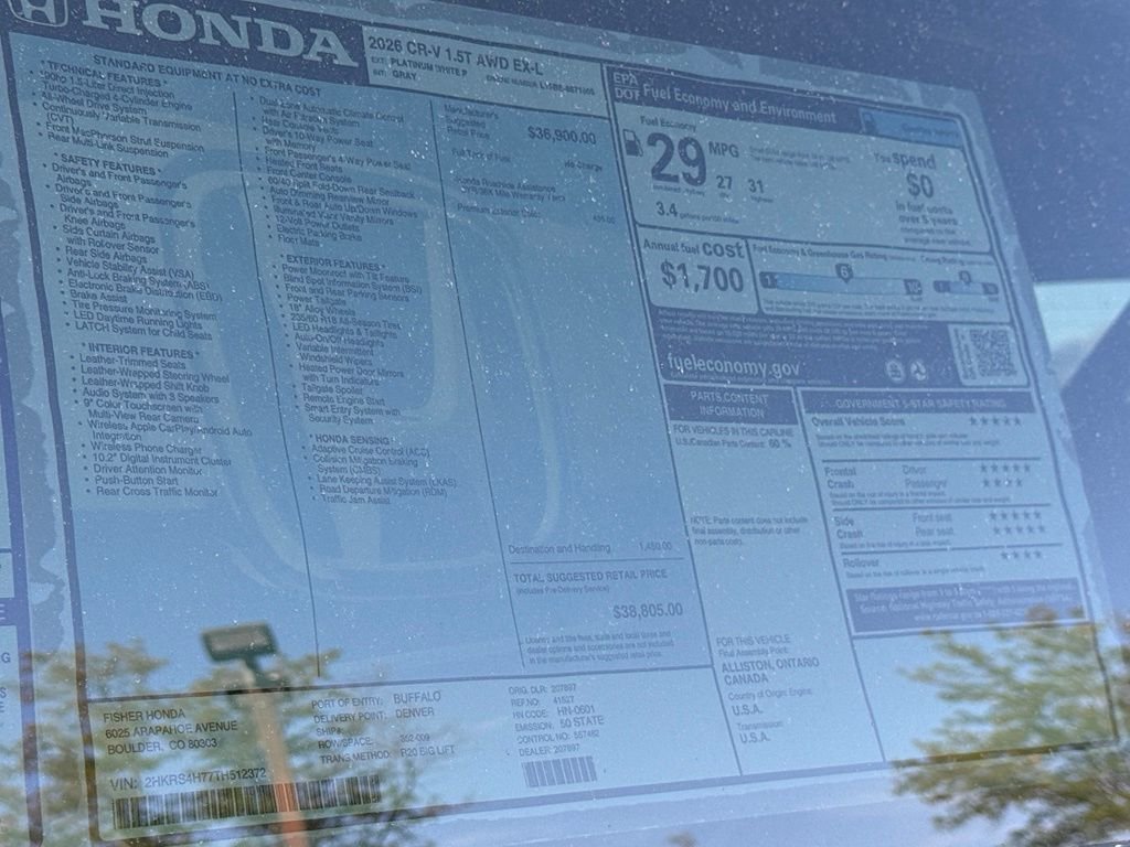 New 2026 Platinum White Pearl Honda EX-L image 27