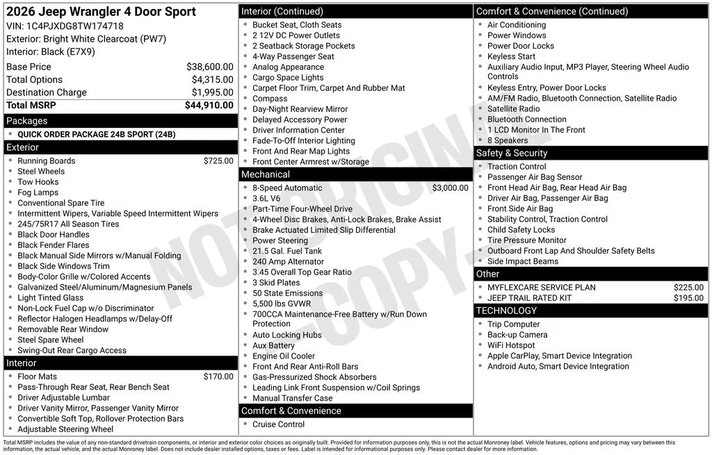 New 2026 Bright White Clear-Coat Exterior Paint Jeep Sport image 6