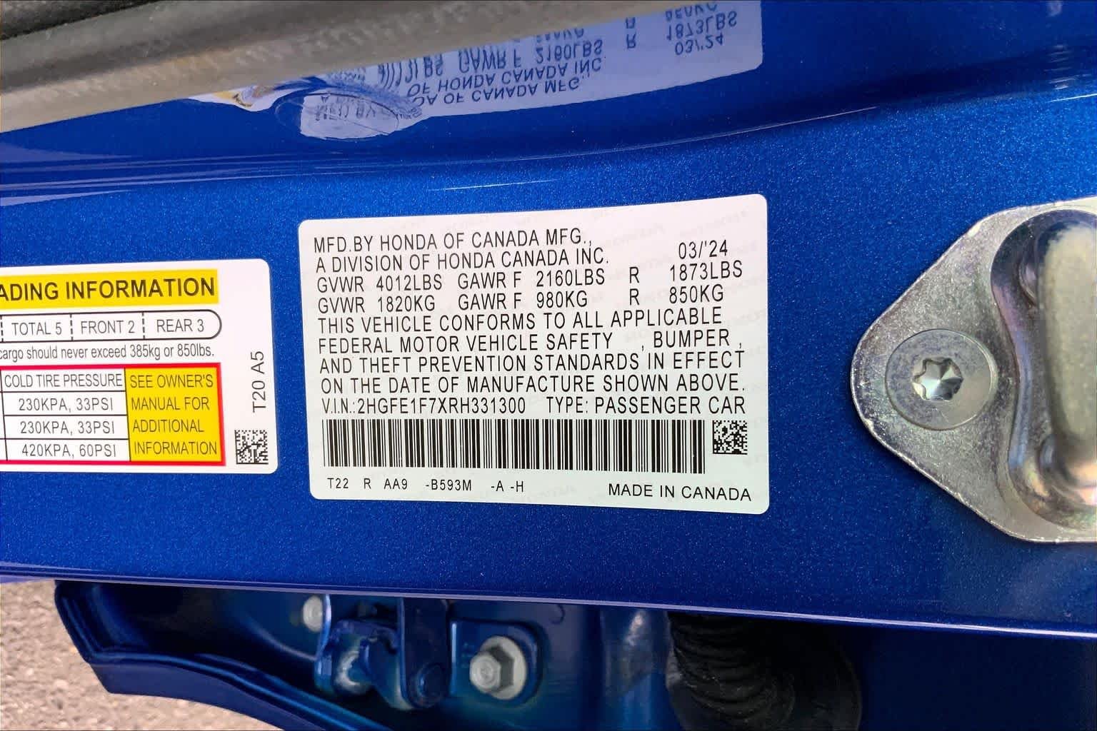 Used 2024 Aegean Blue Metallic Honda EX image 34