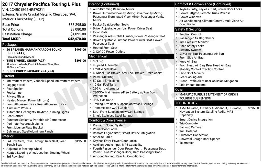 Used 2017 Chrysler Pacifica Touring-L Plus with VIN 2C4RC1EG6HR570211 for sale in Huron, SD