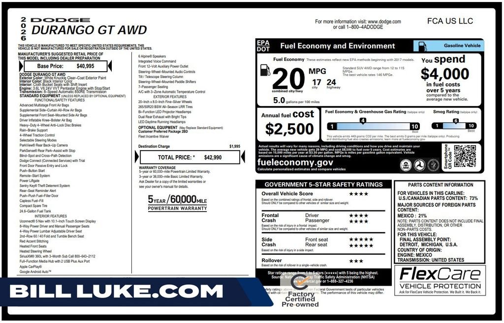 Certified Used 2026 White Dodge GT image 1