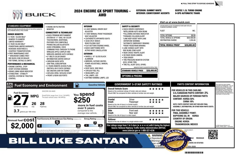 Certified Used 2024 White Buick Sport Touring image 1