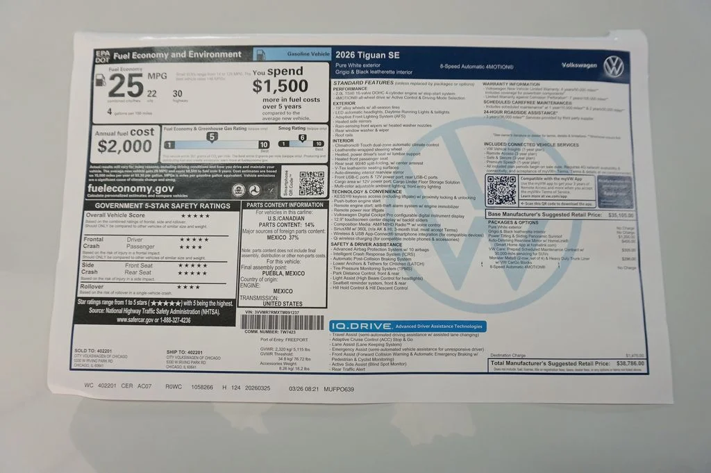 New 2026 Pure White Volkswagen SE image 34