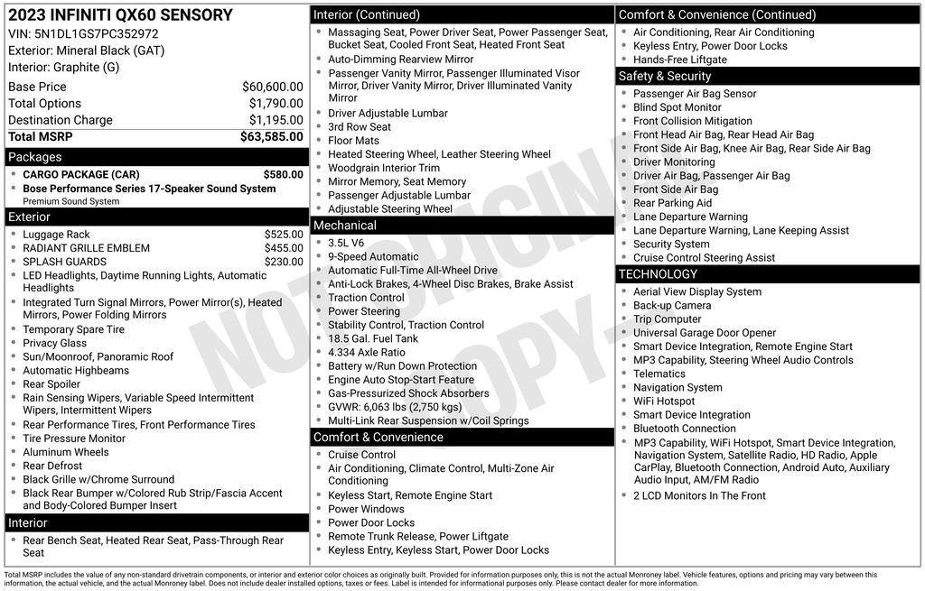 Used 2023 Black INFINITI Sensory image 3